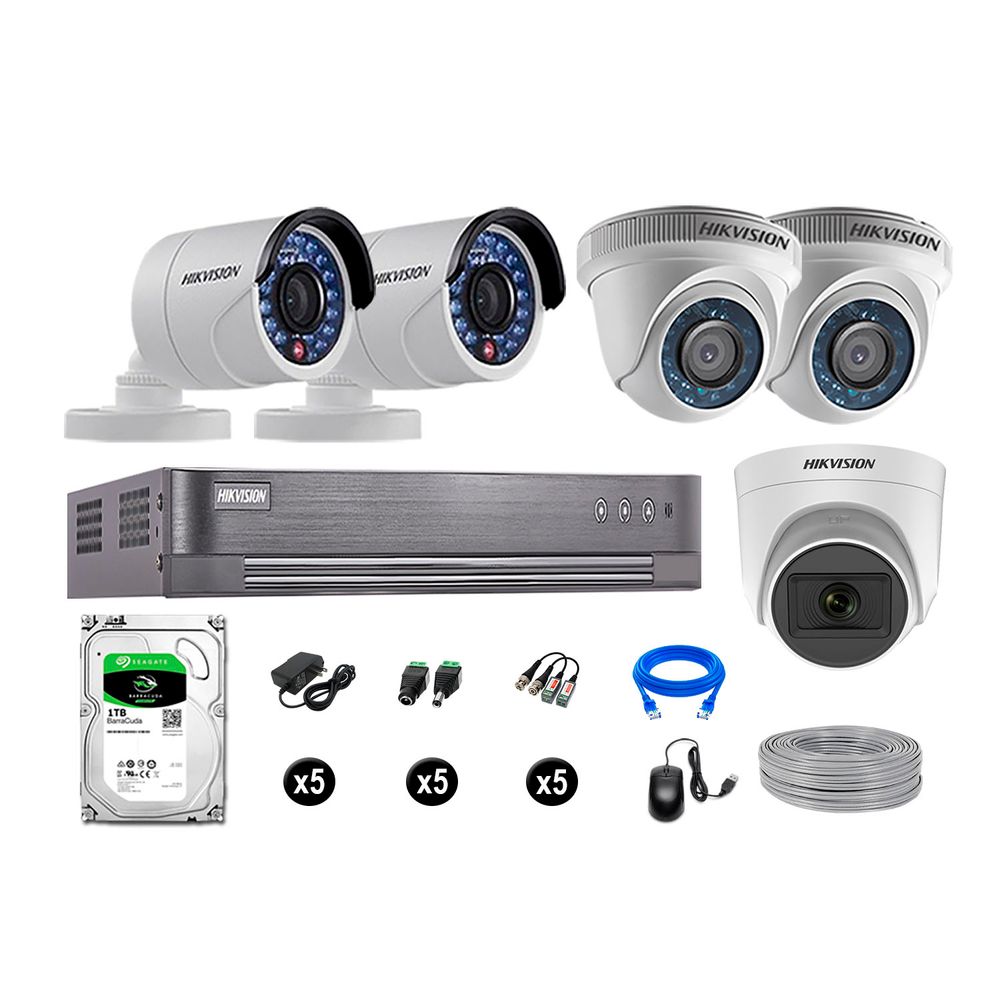 Cámaras de Seguridad Hikvision Kit 5 Vigilancia Hd 720P 1Tb 1 Cámara con Audio Completo