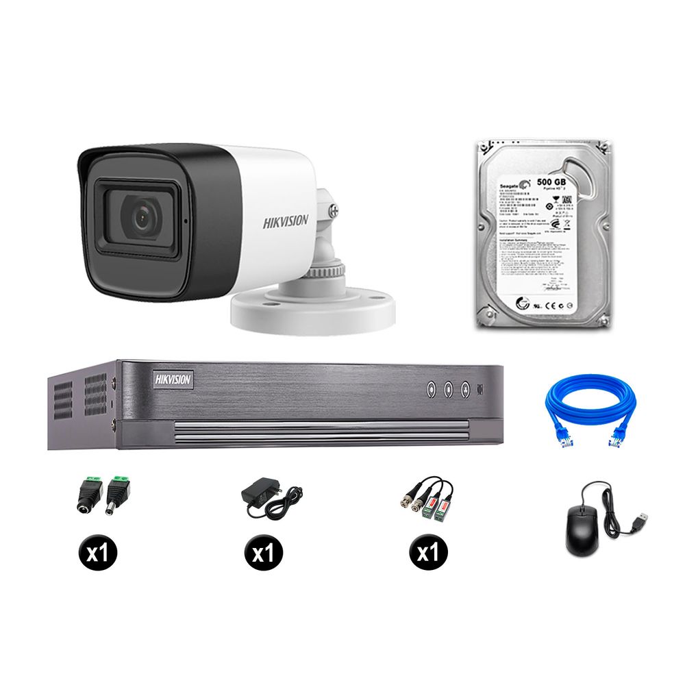 Cámara de Seguridad Hikvision Tubo Kit 1 Vigilancia Full Hd 500Gb con Audio