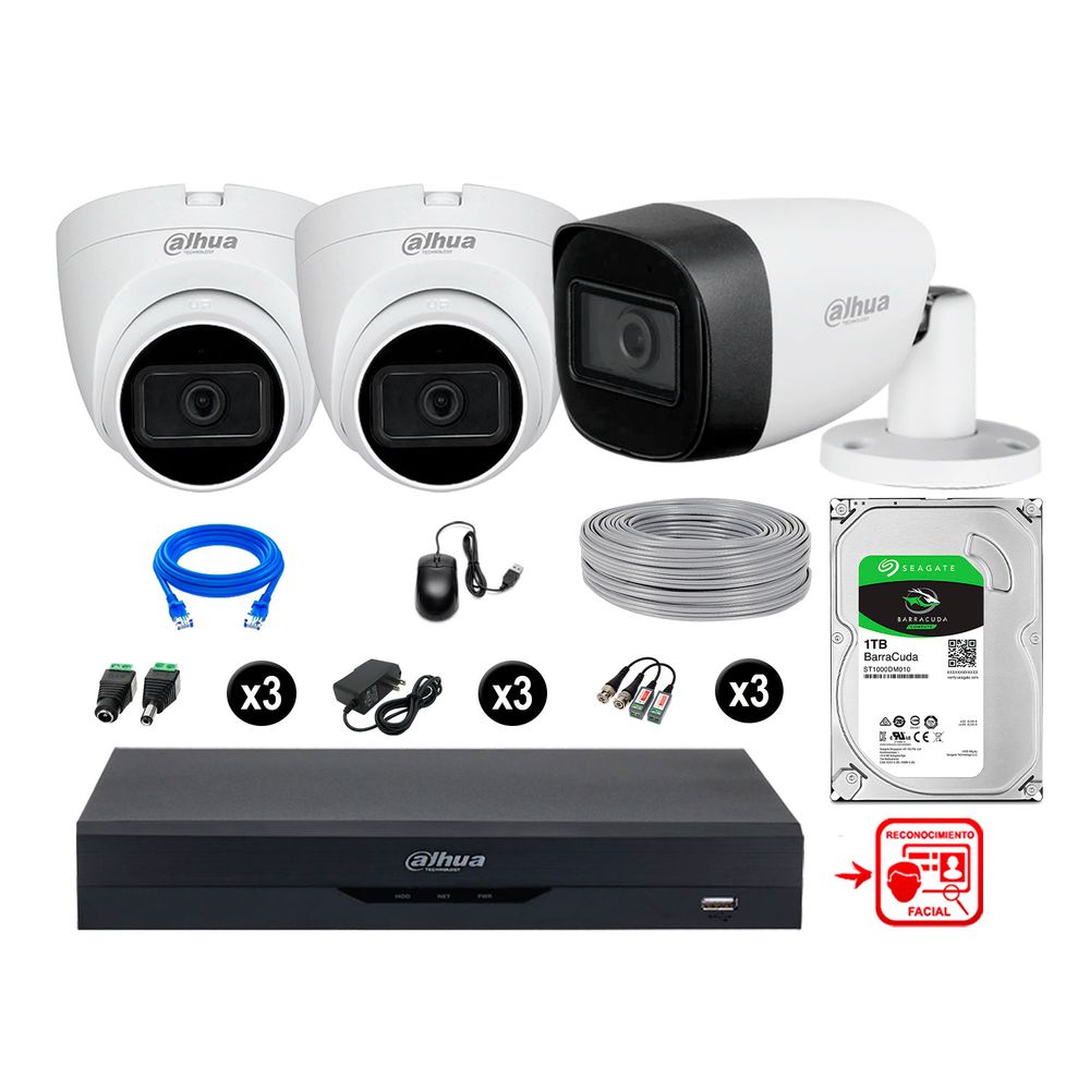 Cámaras Seguridad Kit 3 Fhd 3 Camara Audio  1tb Reconocimiento Facial