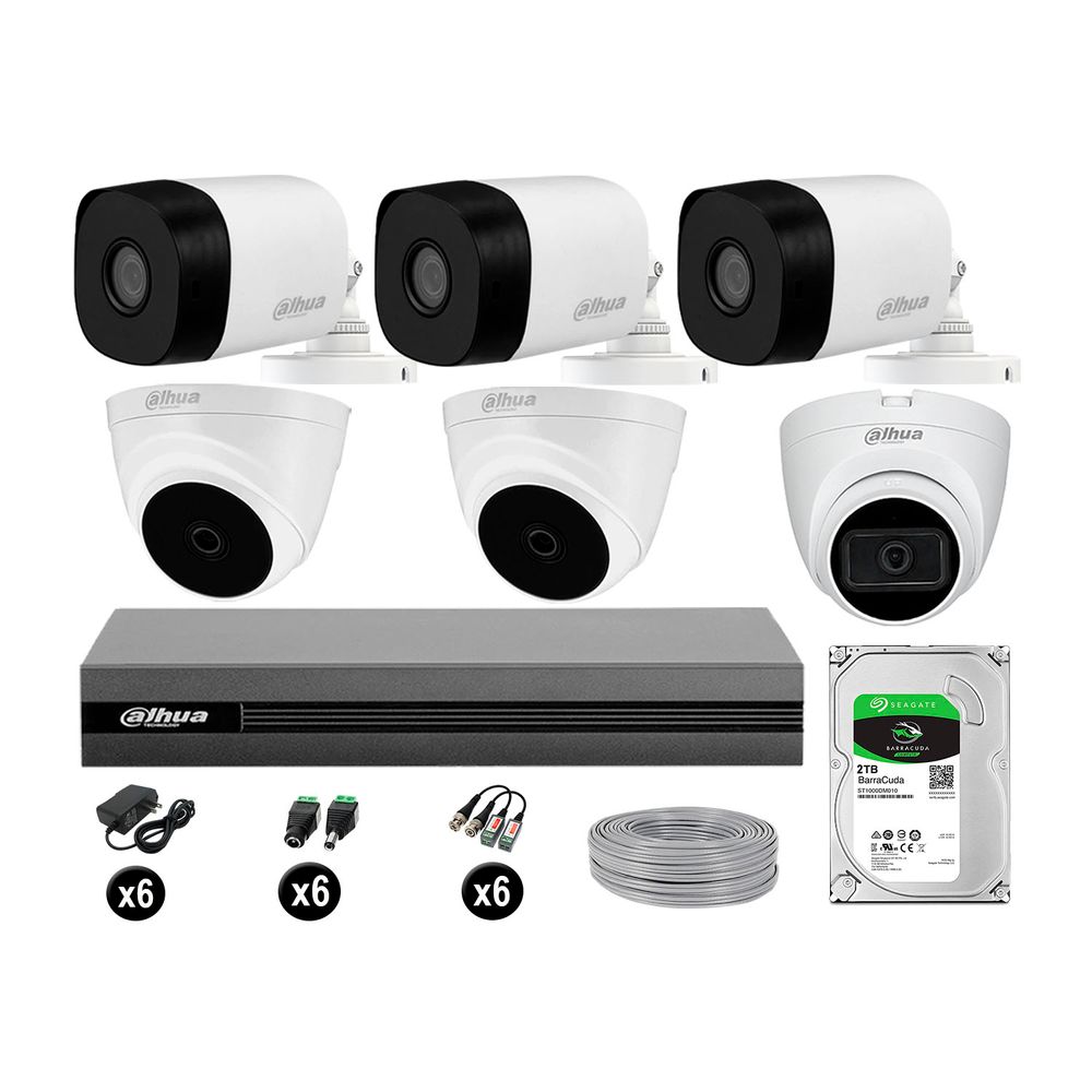 Cámaras Seguridad Kit 6 Dahua Hd 720p 2tb 1 Cámara con Audio Completo