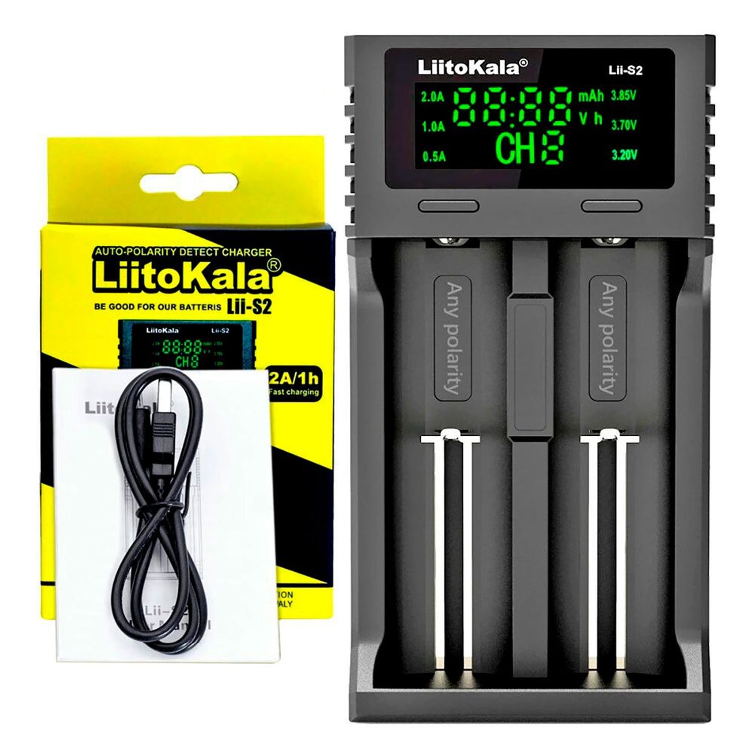 Cargador para 2 Pilas o baterias Recargable 18650 / 10440 / 14500 / 16340  Mah 3.7v Del Li