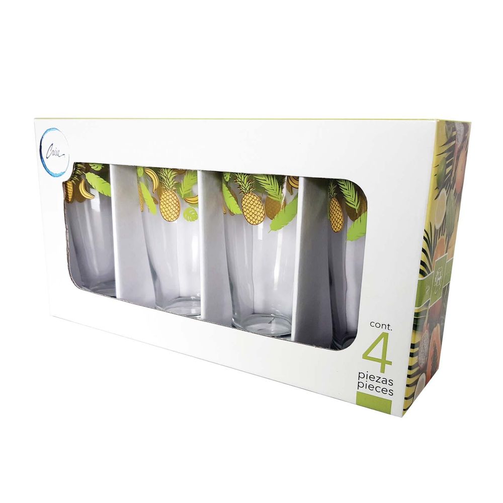 Vaso de Vidrio Decorados Trópico Crisa 4 Piezas