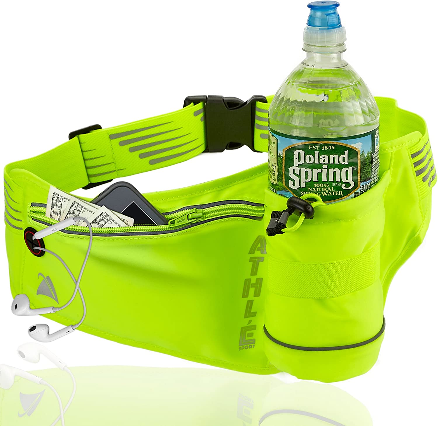 Canguro Riñonera con soporte para botella de agua y correa Verde Fosforecente CNA_01