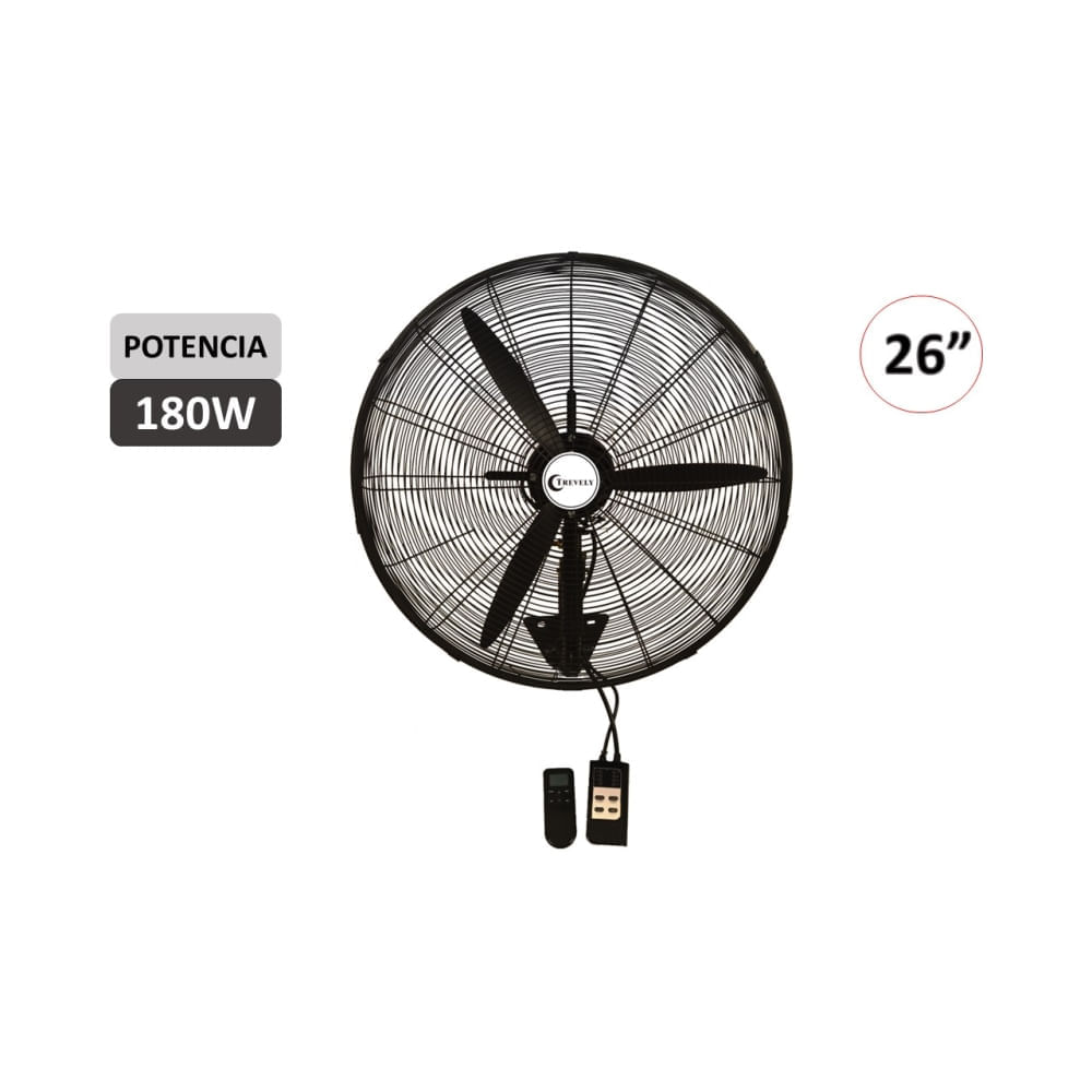 Ventilador Trevely VT-27C industrial 26"" Pared 180w control remoto
