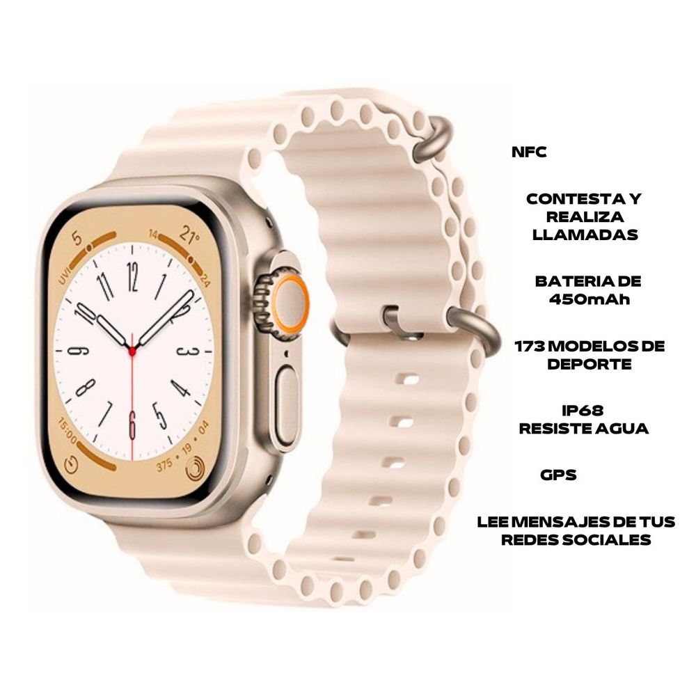 Smartwatch H11 Ultra Plus Beige Serie 8 Bateria 450mAh