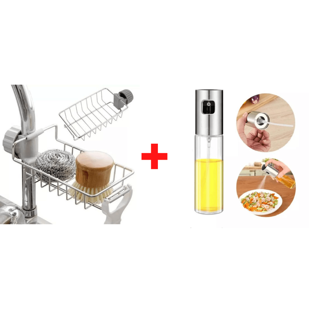 Combo Spray para Aceite de Cocina + Estante Organizador para Grifo de Cocina
