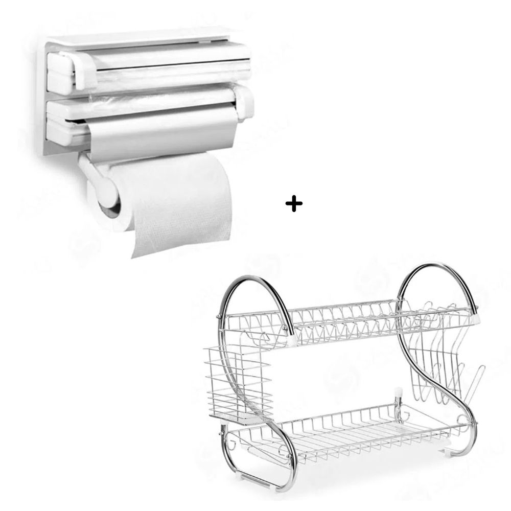 Escurridor Organizador de Platos + Porta Papel Triple Rollo