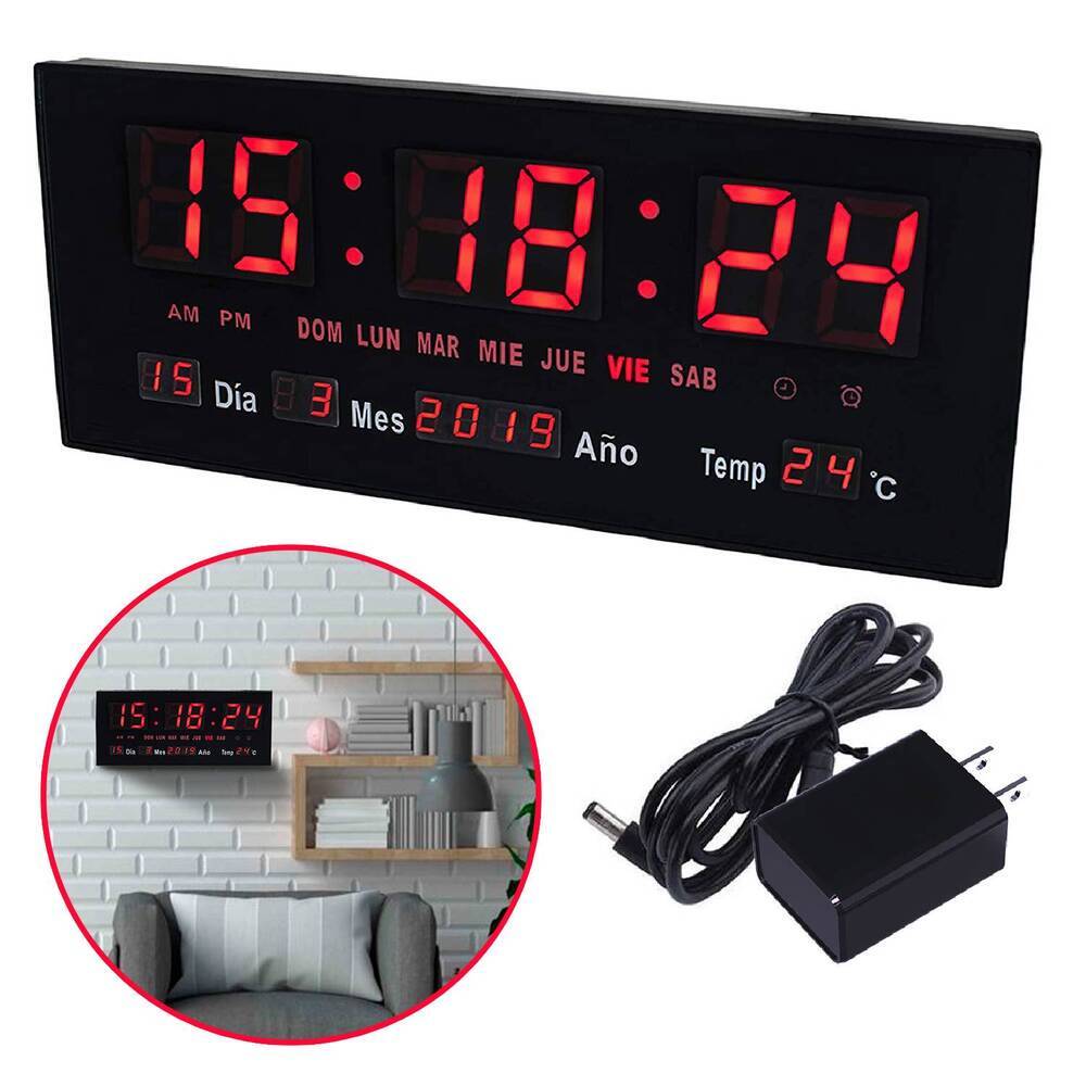 Reloj Digital Led Pared Alarma Calendario Temperatura I Oechsle