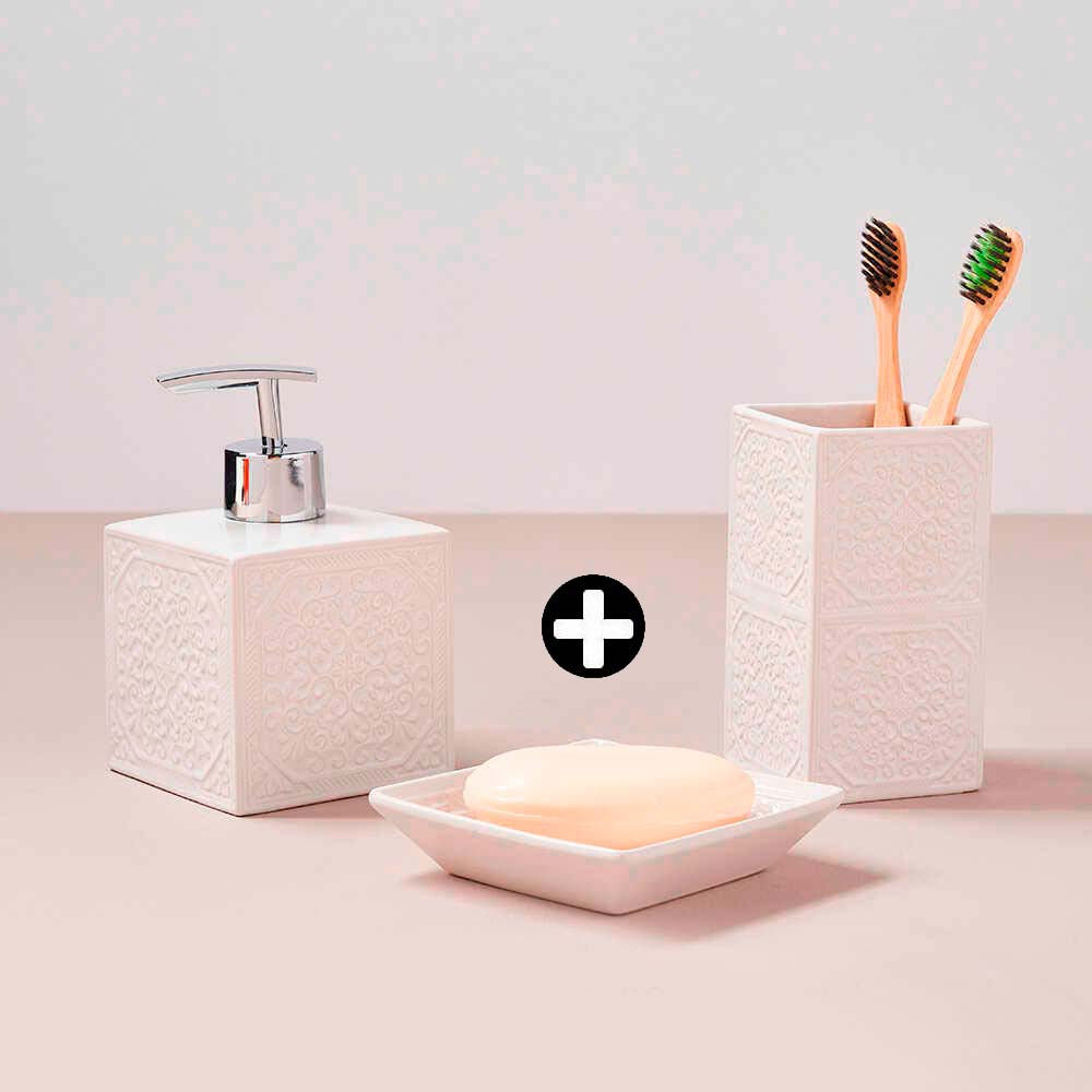 COMBO Jabonera + Vaso + Dispensador de jabón Aura Blanco