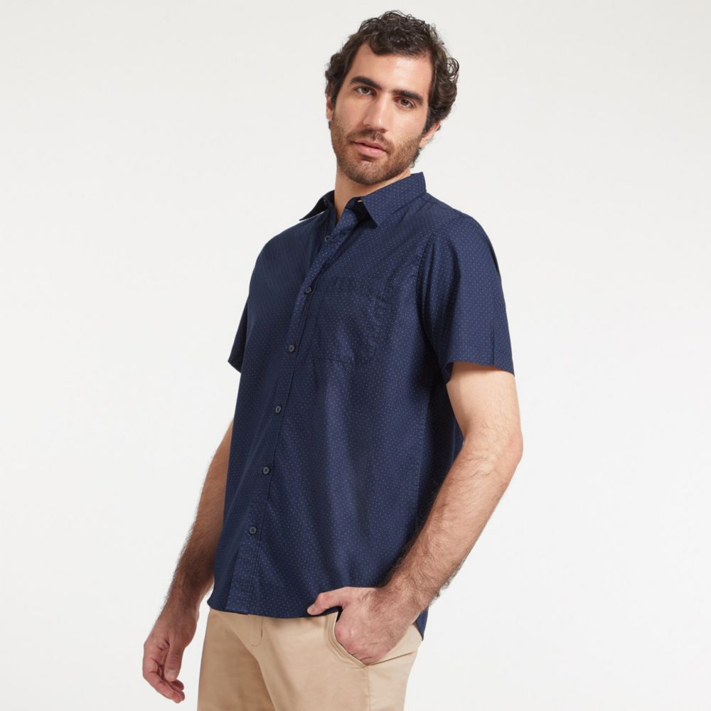 Camisa azul cheap manga corta hombre