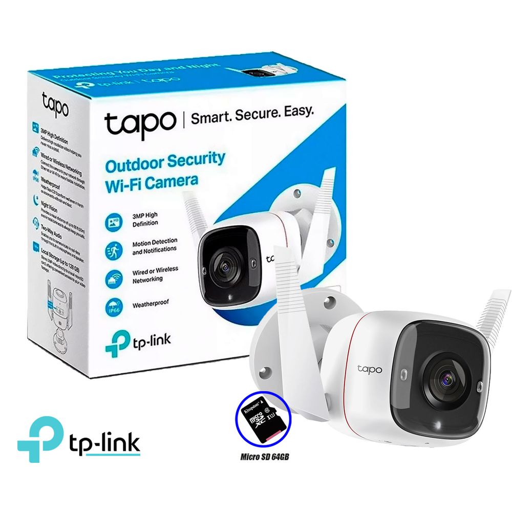 Cámara de Seguridad Tp-Link Tapo C310 3MP Wi-Fi Exterior + SD 64GB