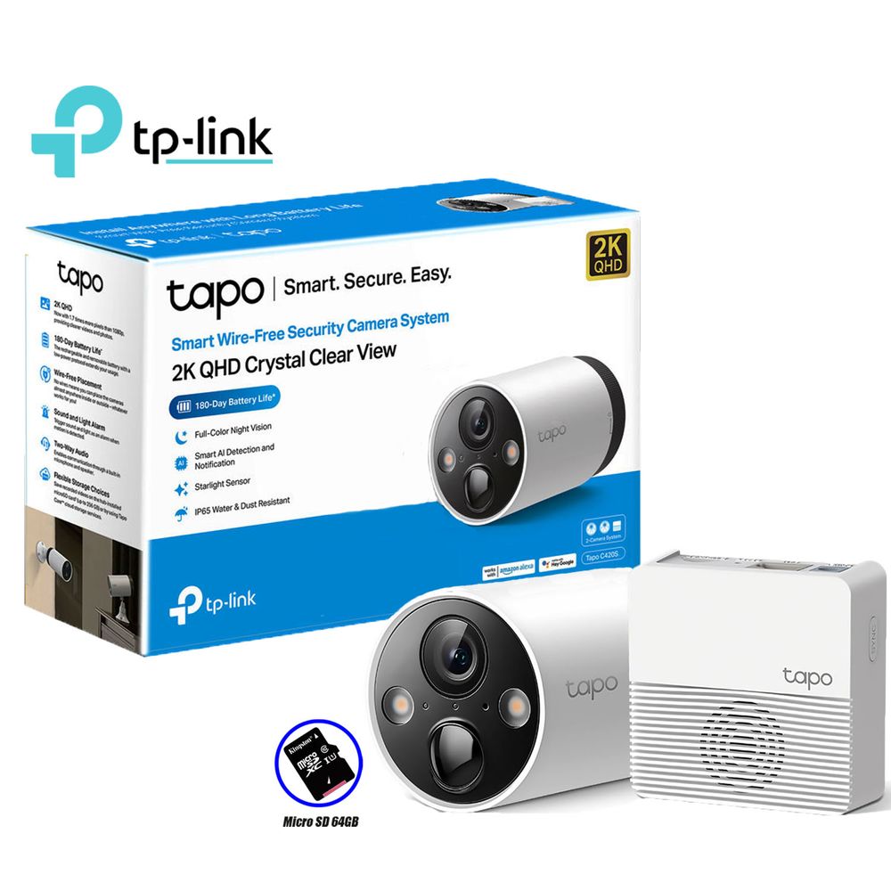 Cámara de Seguridad Wi Fi Exterior Tp Link Tapo C420S1 2K con Batería  Sd 64Gb