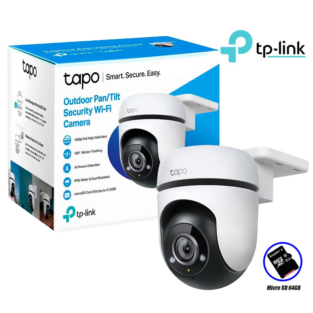 Cámara de Seguridad Tp-Link Tapo C500 Full HD 2MP Wi-Fi Exterior Gira 360 + SD 64GB
