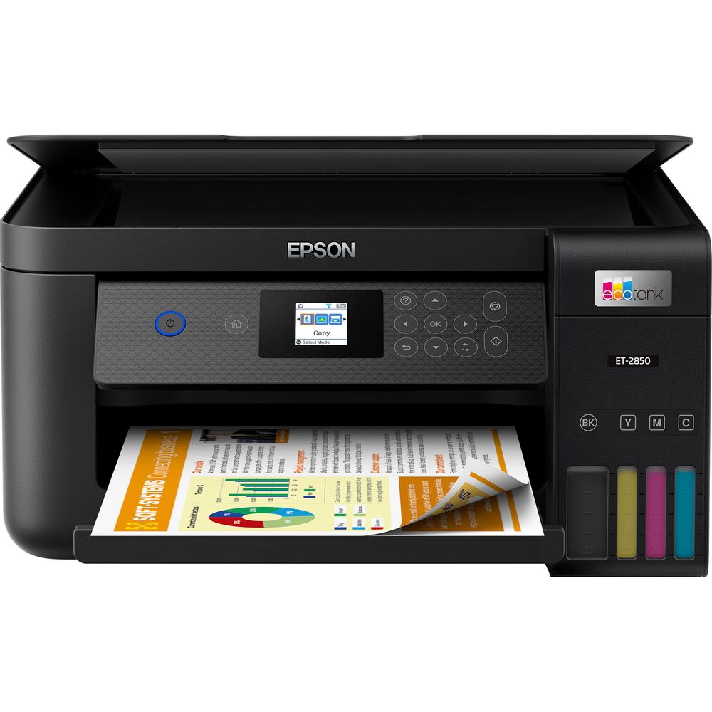  Epson EcoTank ET-2850 Impresora Supertank inalámbrica a color  todo en uno sin cartuchos con escaneo, copia e impresión automática de 2  caras, color negro, mediano : Productos de Oficina