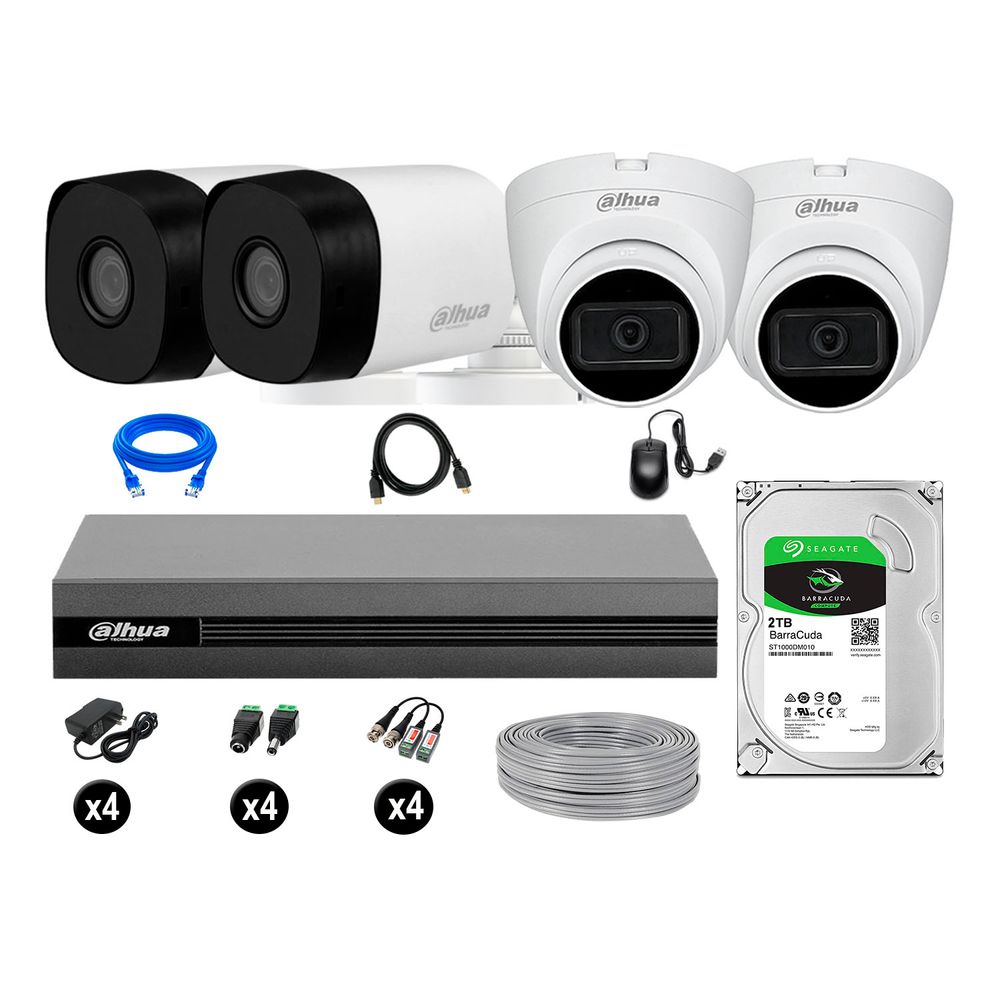 Cámaras Seguridad Dahua Kit 4 Full Hd 02 Cámaras Audio 2tb