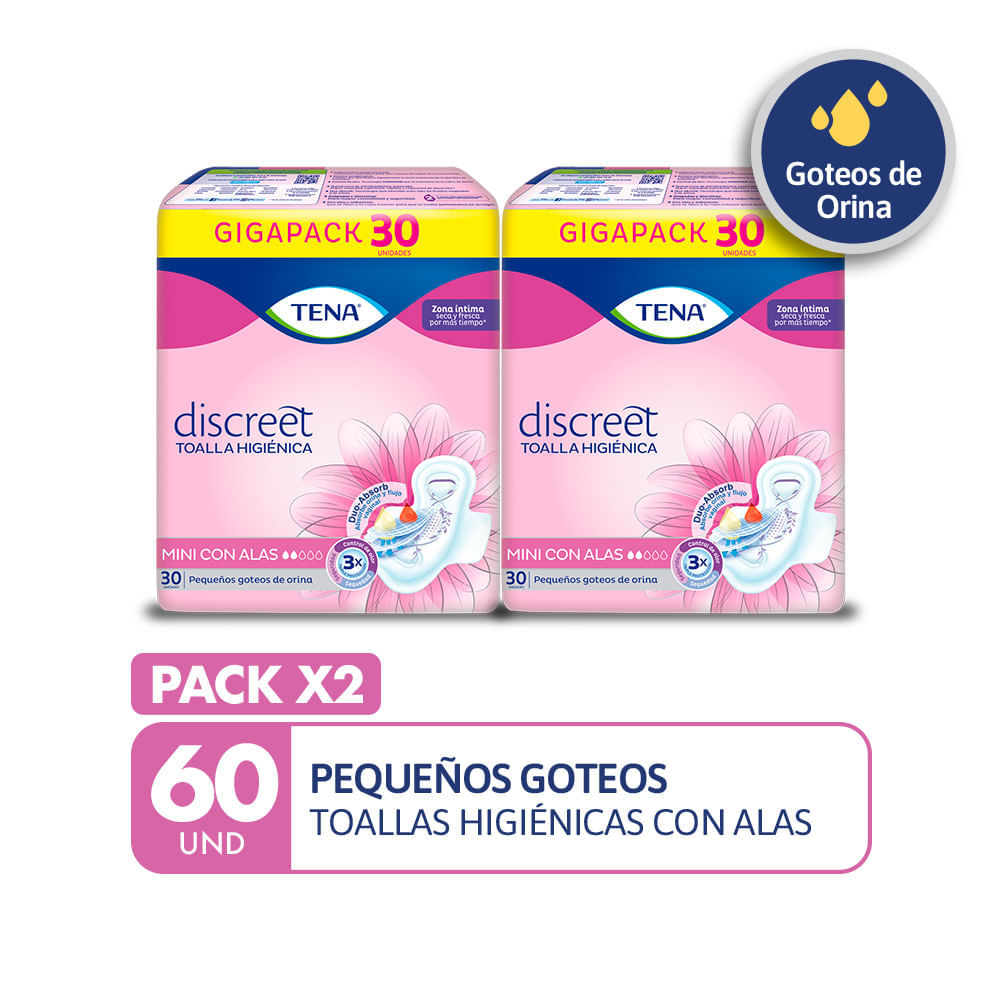 Pack Toallas higiénicas TENA Discreet Mini x 60un