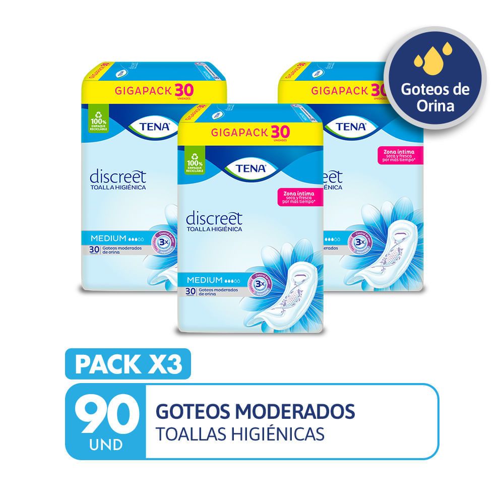 Pack Toallas Higiénicas TENA Discreet Medium x90un