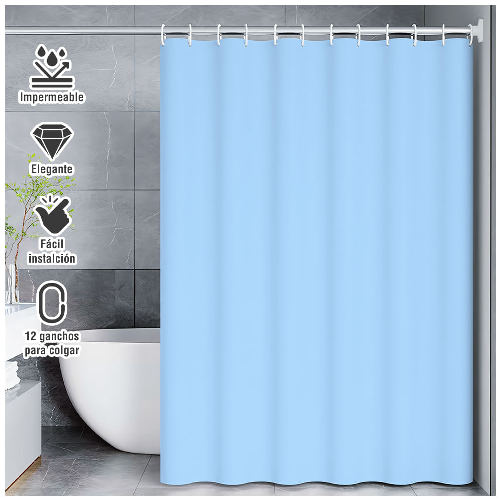 Cortina de Baño Moderna Impermeable Accesorio para Ducha U11 Celeste