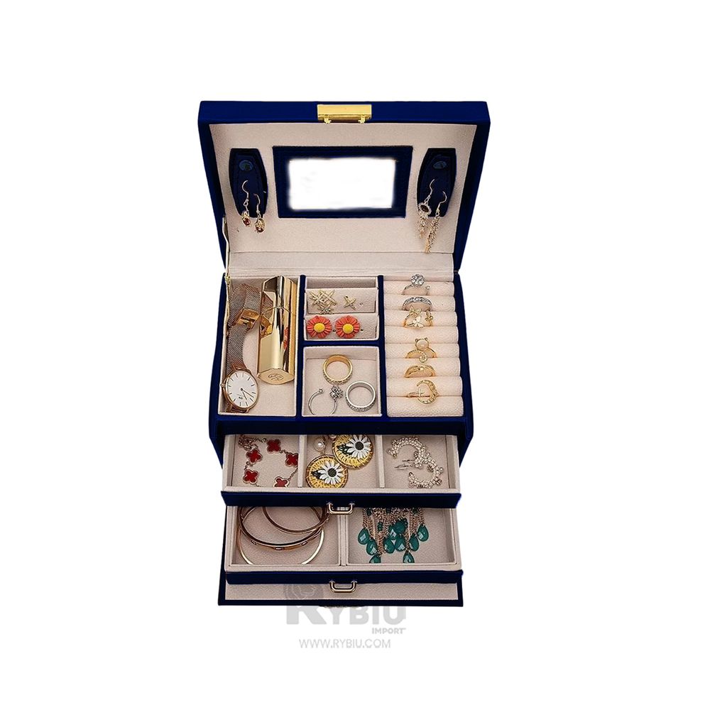 Joyero Organizador de Joyas 3 Capas de Color Azul