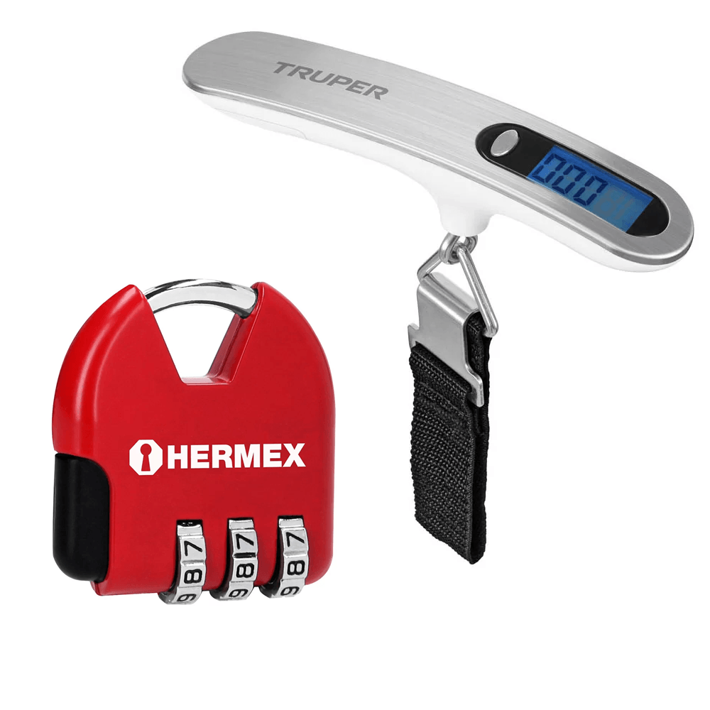 Combo Viajero Balanza Maleta Truper y Candado Maleta Pretul Cma-4c