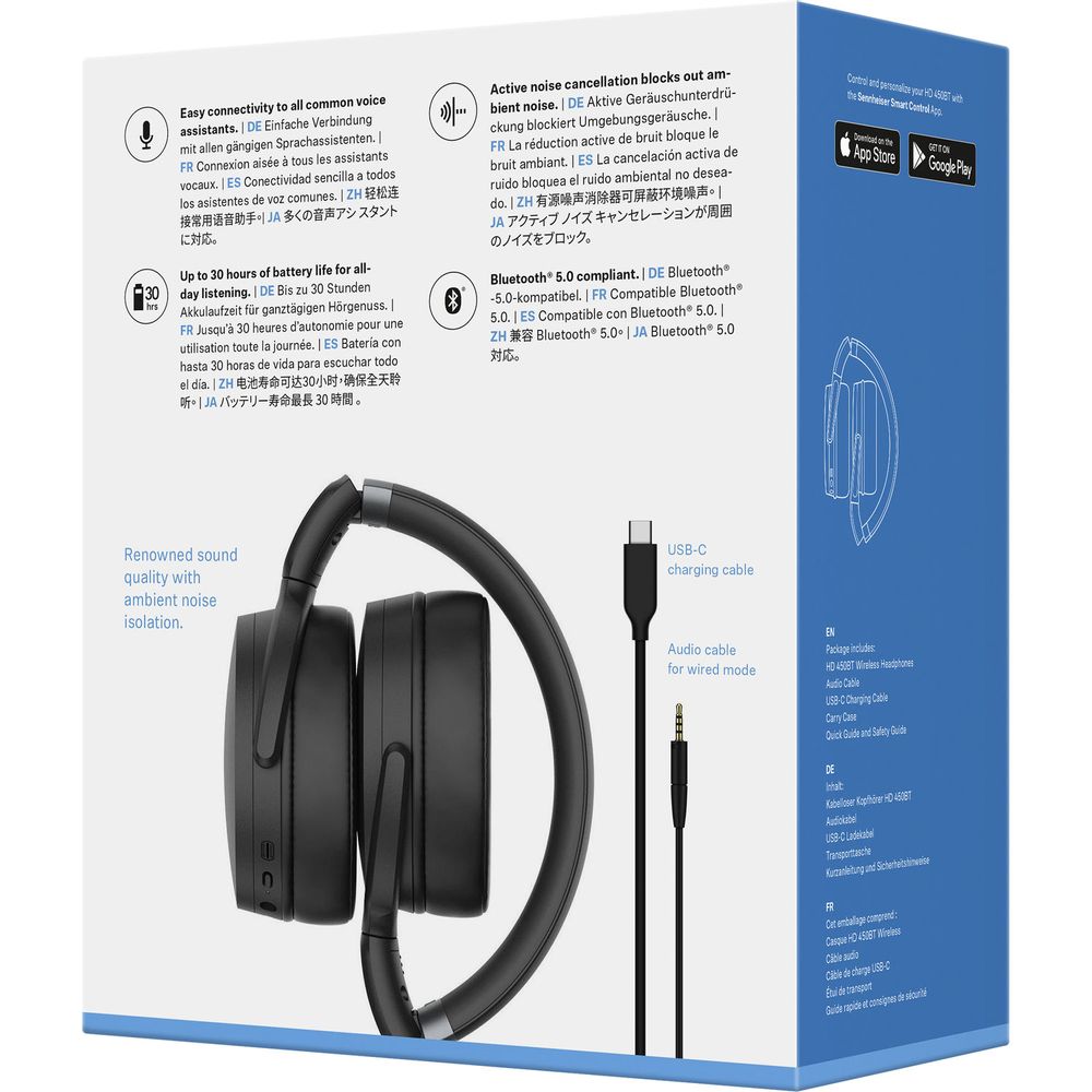 Sennheiser Auriculares inalámbricos HD 450BT con Bluetooth, Negro
