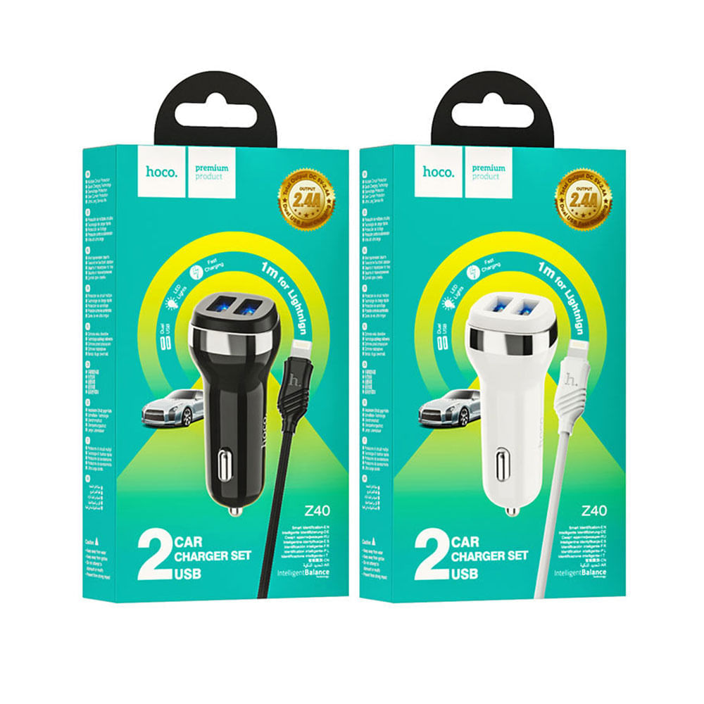 Cargador para coche USB a Lightning Hoco Z40 Rápida Blanco De Alta Calidad y Durabilidad