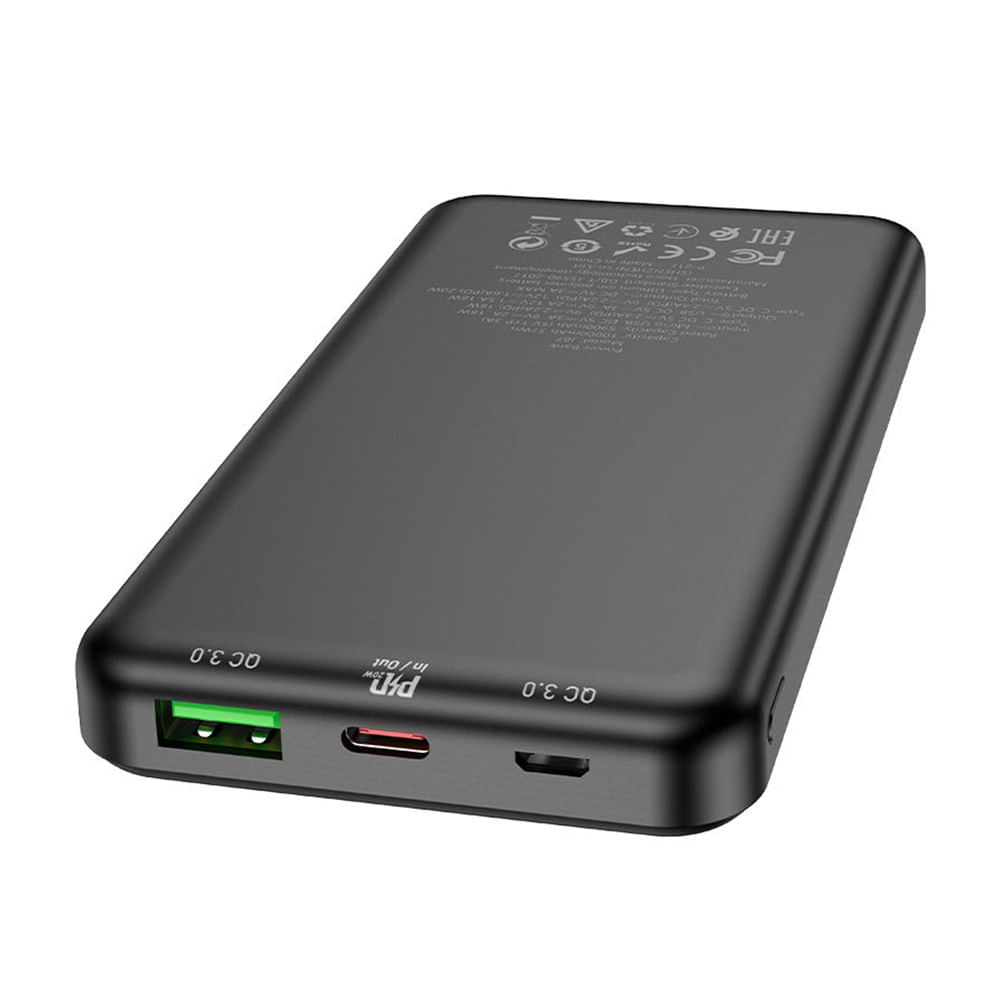 Power Bank 10000mAh Hoco J87 con Indicador LED Negro De Alta Calidad y Durabilidad