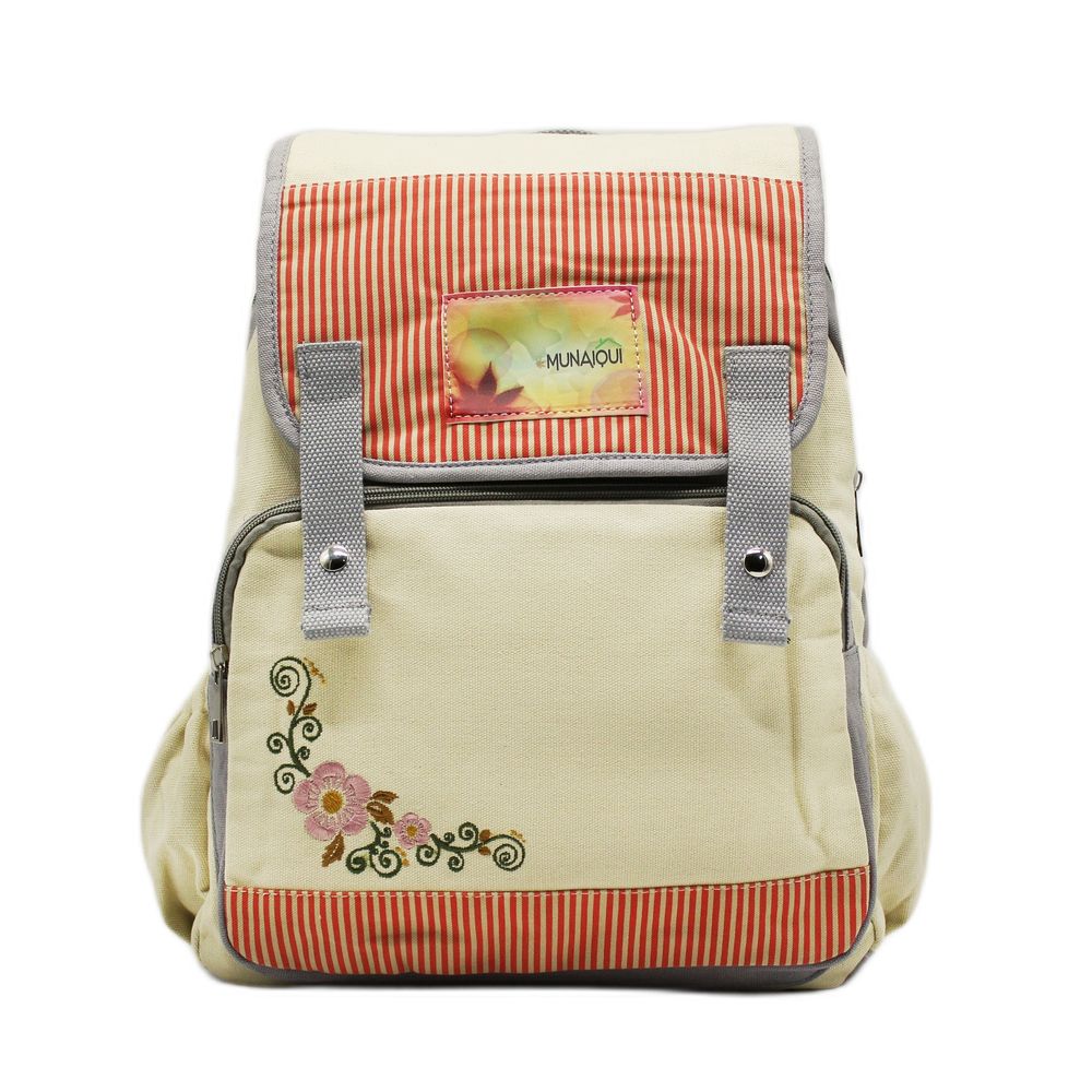 Mochila Munaiqui color crema con gris de lona algodonada