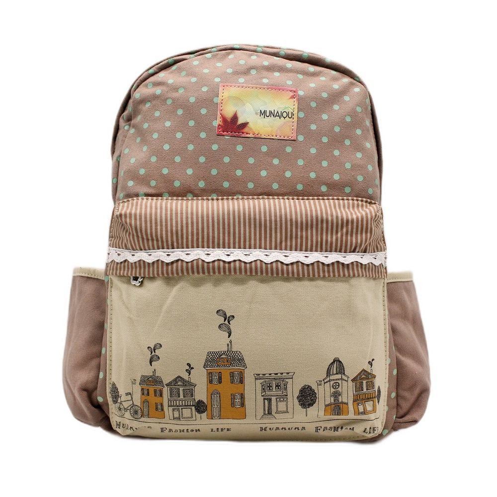 Mochila Munaiqui modelo Nostalgia color topo de lona algodonada