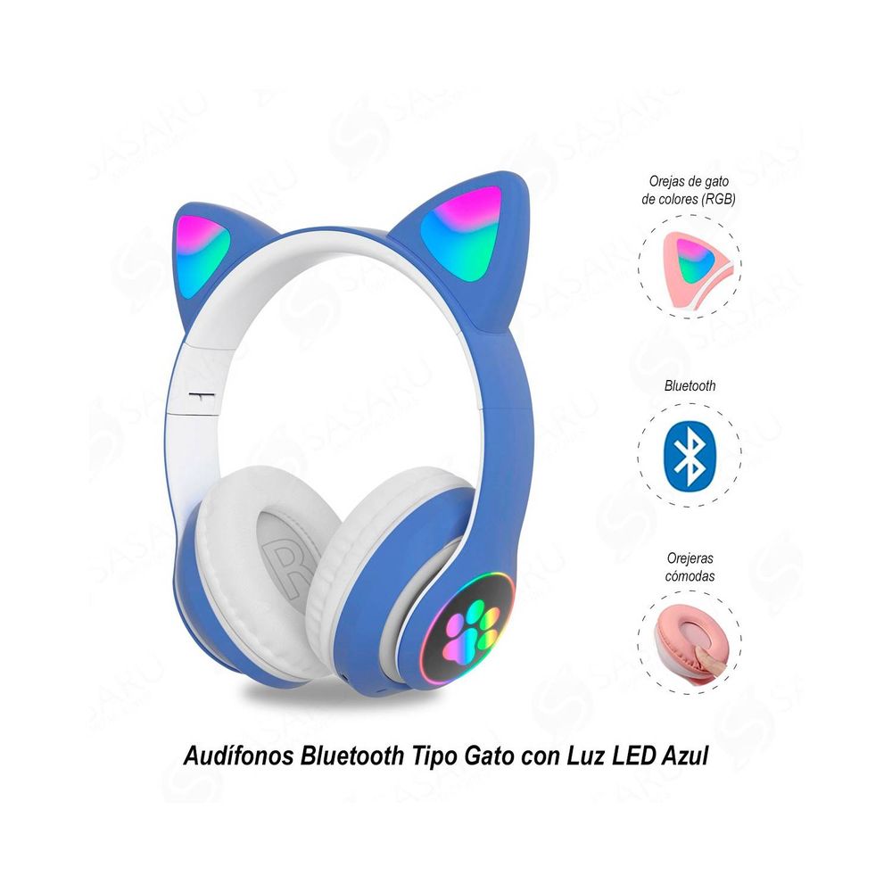 Audífonos Bluetooth Oreja De Gato Con Luz Led Azul