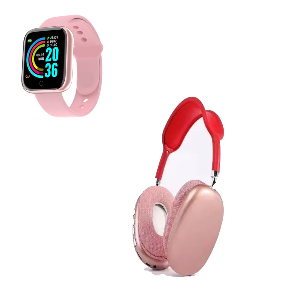 Pack Smartwatch D20 Rosado y Audifono P9 Rosado