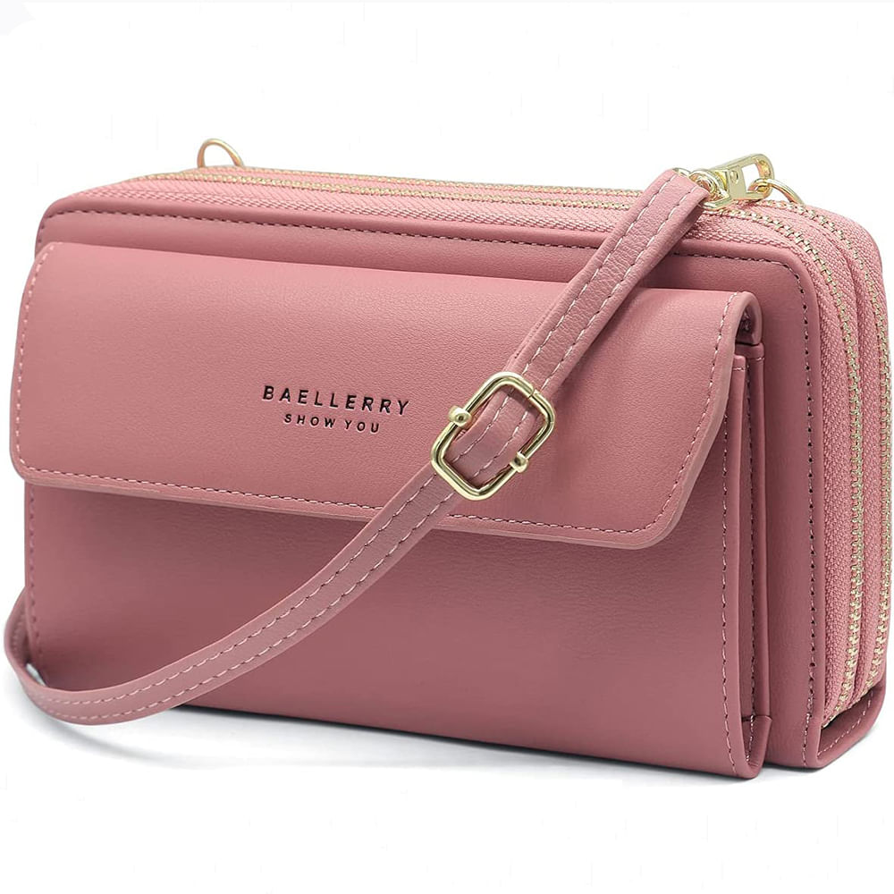 Morral para Mujer de Cuero PU Cartera Crossbody - Rosado