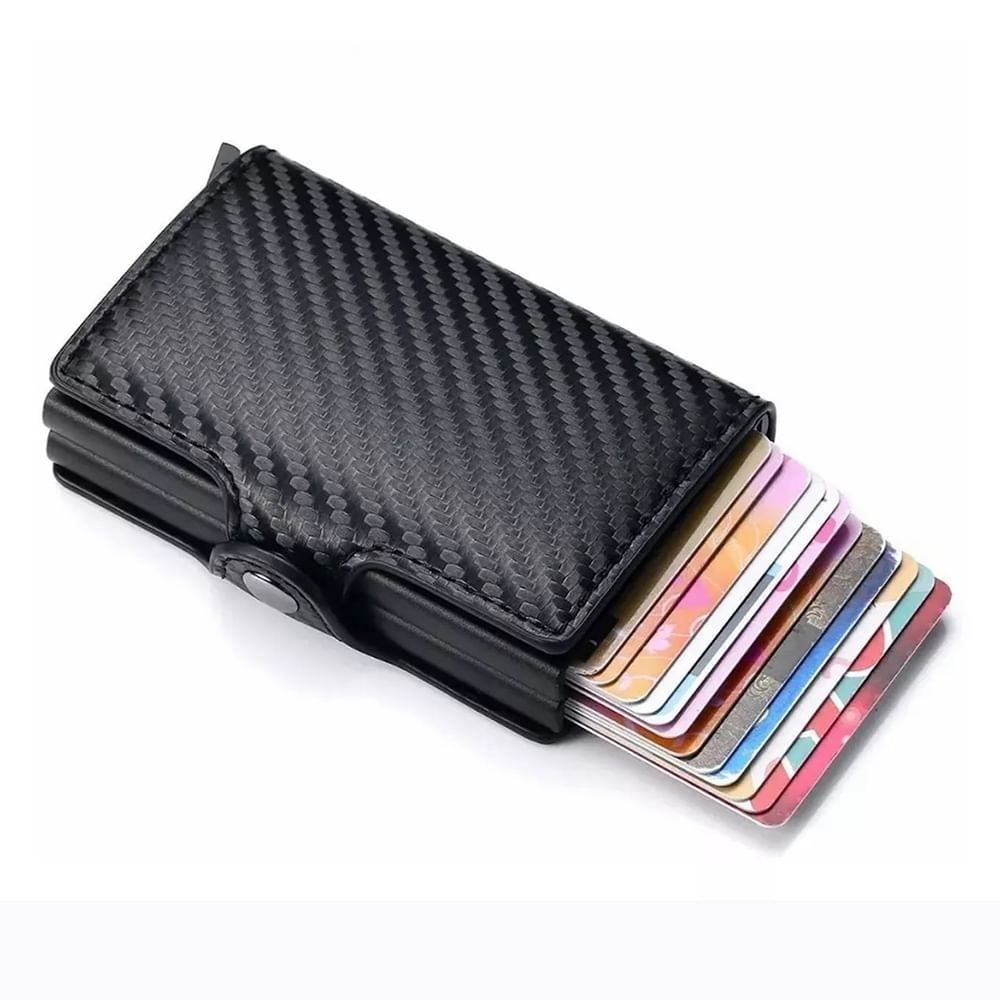 Billetera Hombre RFID de Fibra de Carbono con Tarjetero Porta 14 Tarjetas - Negro