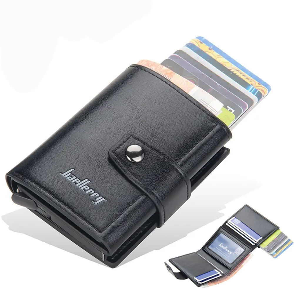 Billetera Antirrobo Hombre RFID de Cuero Tarjetero Baellerry - Negro
