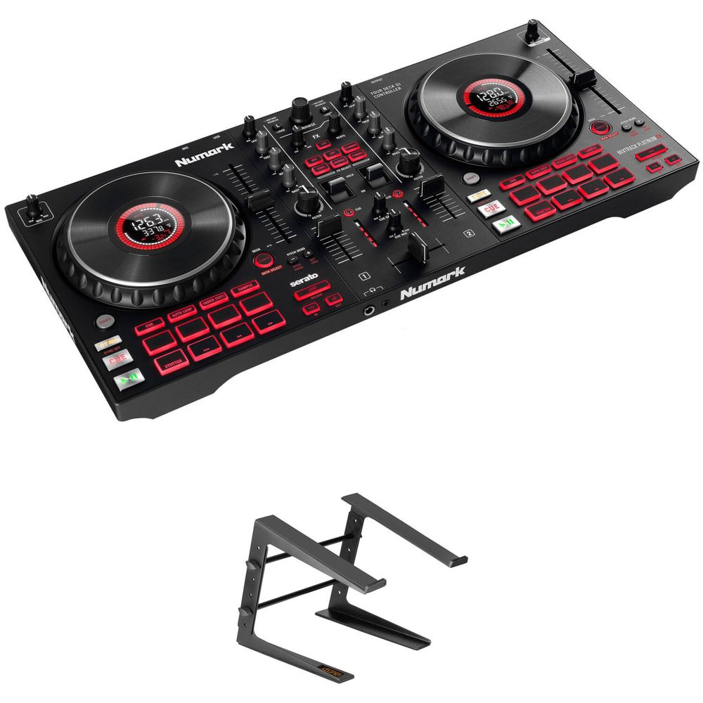 Kit de Controlador Numark Mixtrack Platinum Fx de 4 Decks para Serato Dj con Soporte