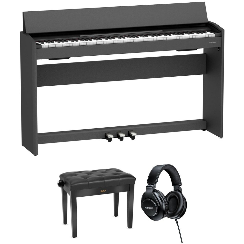 Kit de Piano Digital Roland F107 de 88 Teclas con Banco y Audífonos Negro