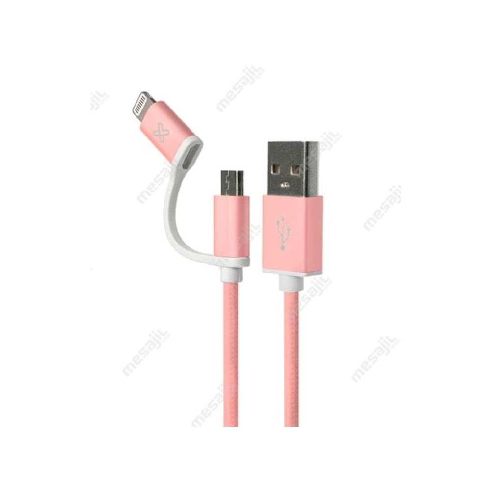 Cable Kx 2 In 1 - Apple Lightning & Microusb To Usb-A. 2.4a. Braided Mfi Certified Gold/White