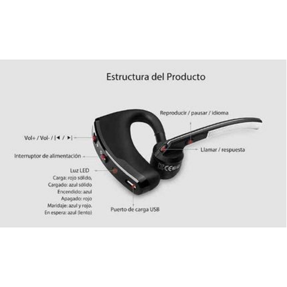 Auriculares Bluetooth, auricular Bluetooth de una sola oreja con CVC8.0  Dual Mic Cancelación de Ruido, Auriculares Inalámbricos, Auricular Manos