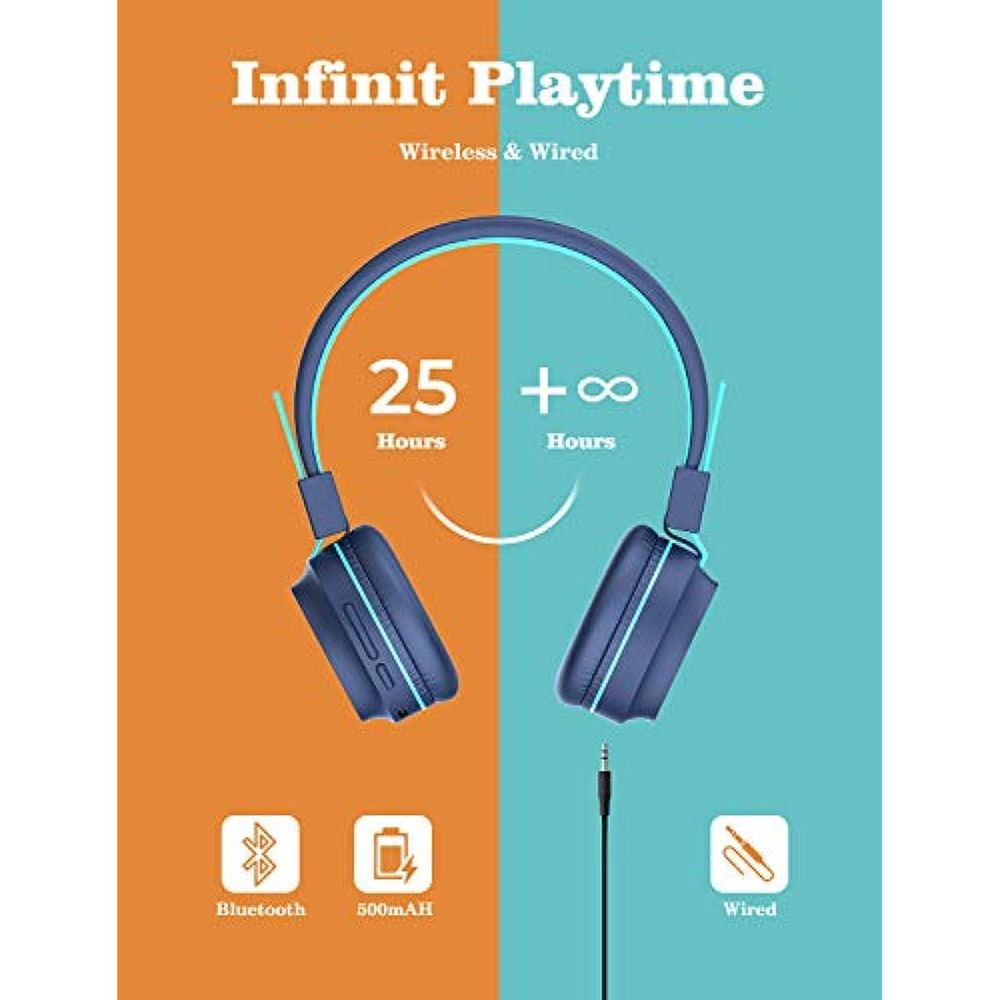 iClever Auriculares Bluetooth para niños con luz LED con volumen seguro,  tiempo de reproducción de 25 horas, micrófono de sonido estéreo, Bluetooth