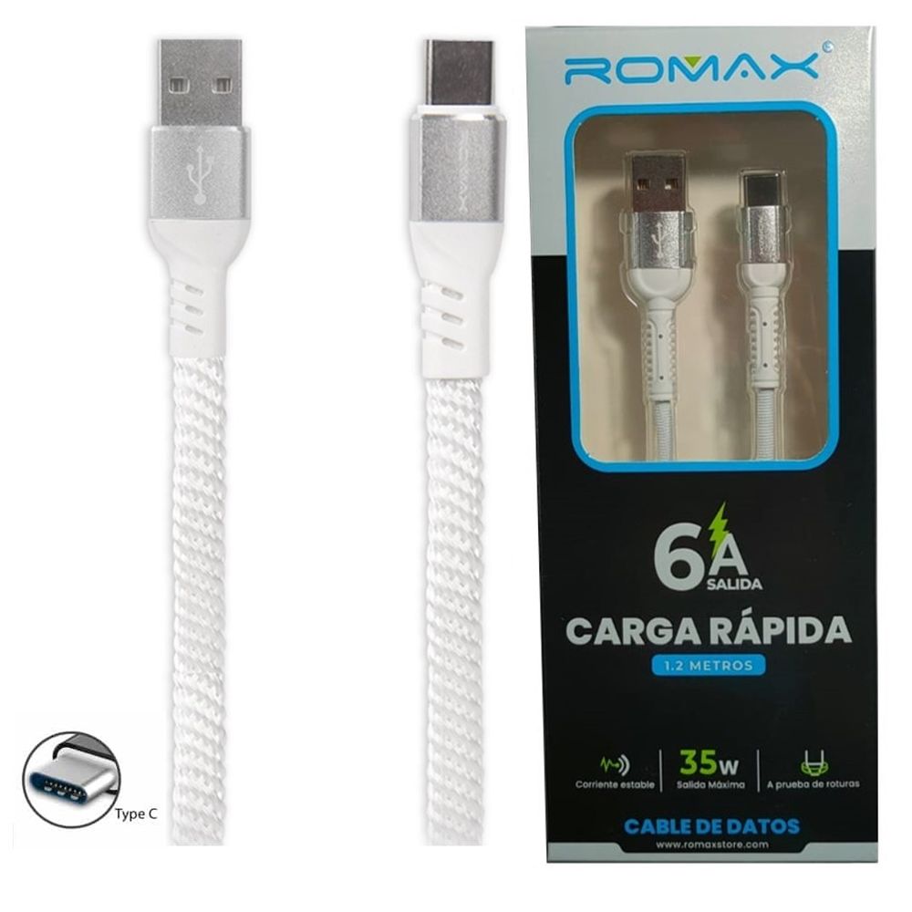 Cable Cargador Tipo C Romax para Carga Rapida de 6A Blanco I Oechsle -  Oechsle