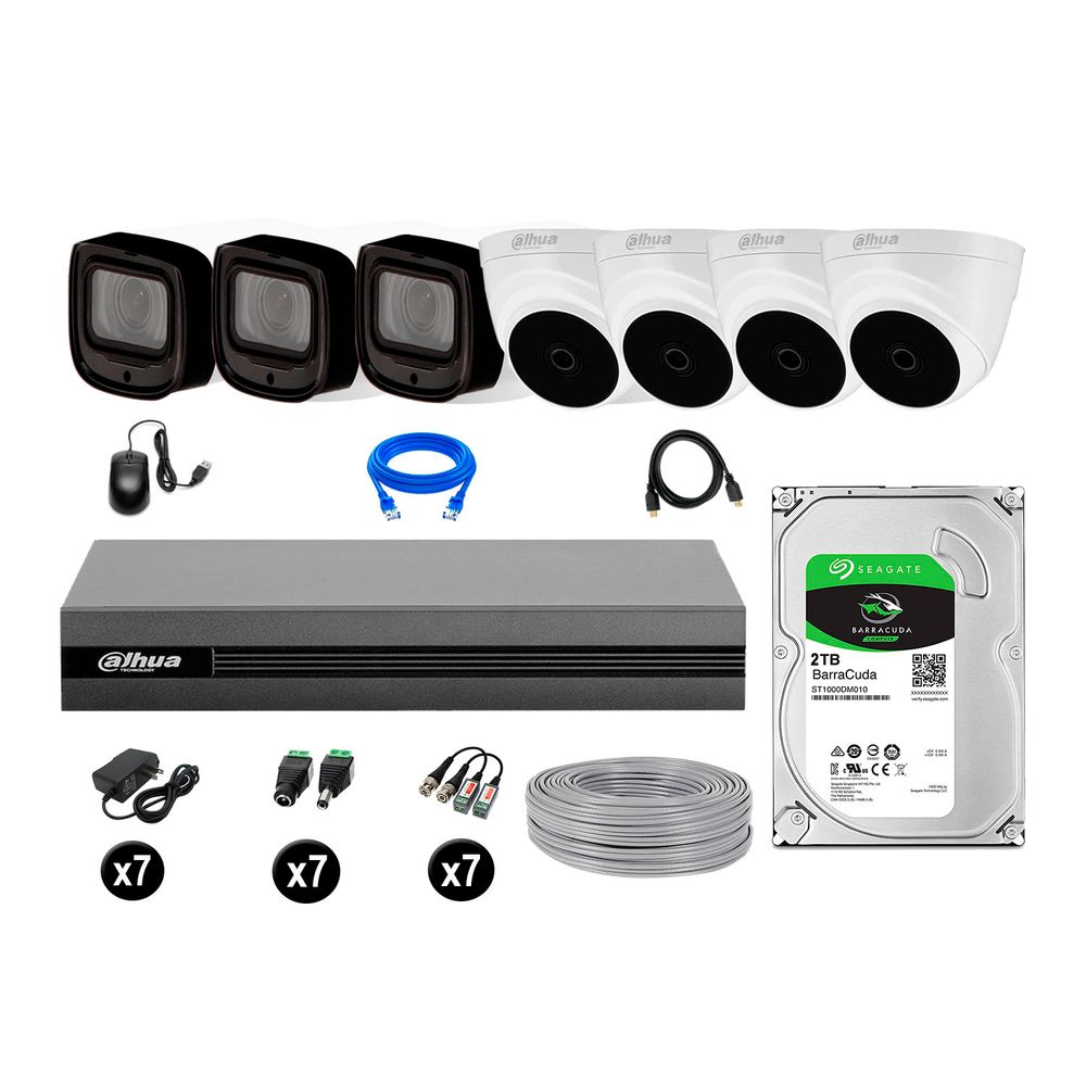 Cámaras Seguridad Dahua Kit 7 1080p Mayor Alcance Varifocal 2tb