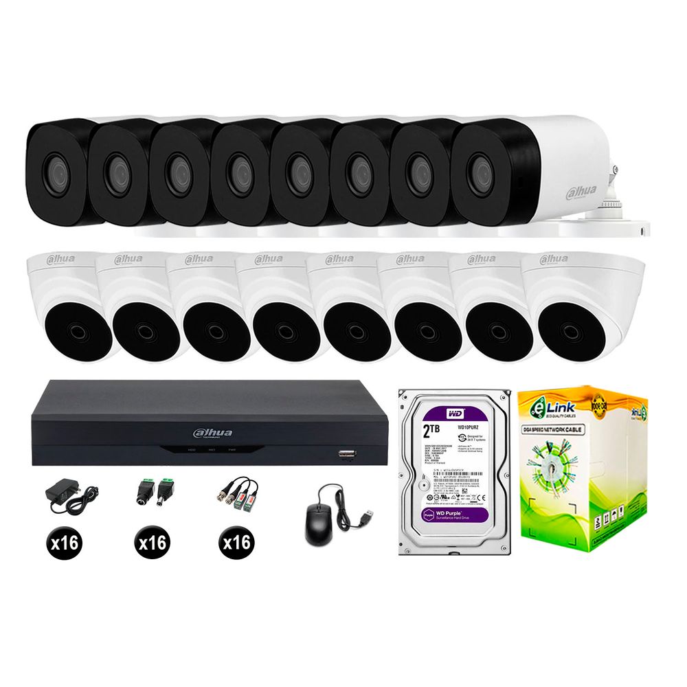 Cámaras Seguridad Dahua Kit 16 5mp Disco 2tb Completo Hdmi