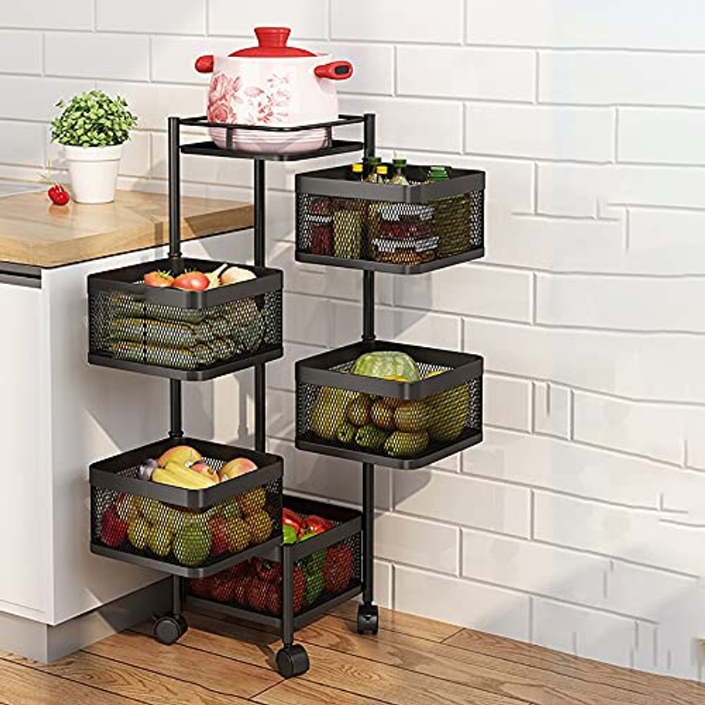 Cesta Cuadrada Giratoria para Verdulero y Frutero Krearack Negro