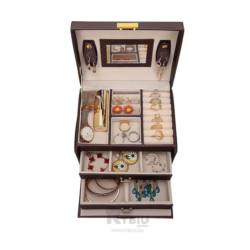 Joyero Organizador de Joyas 3 Capas de Color Marron
