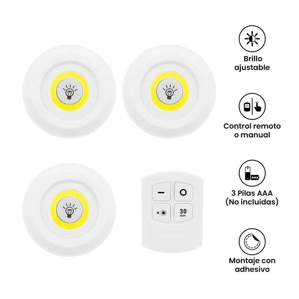 Set de 3 Luces Led con Control Remoto Inalámbrico