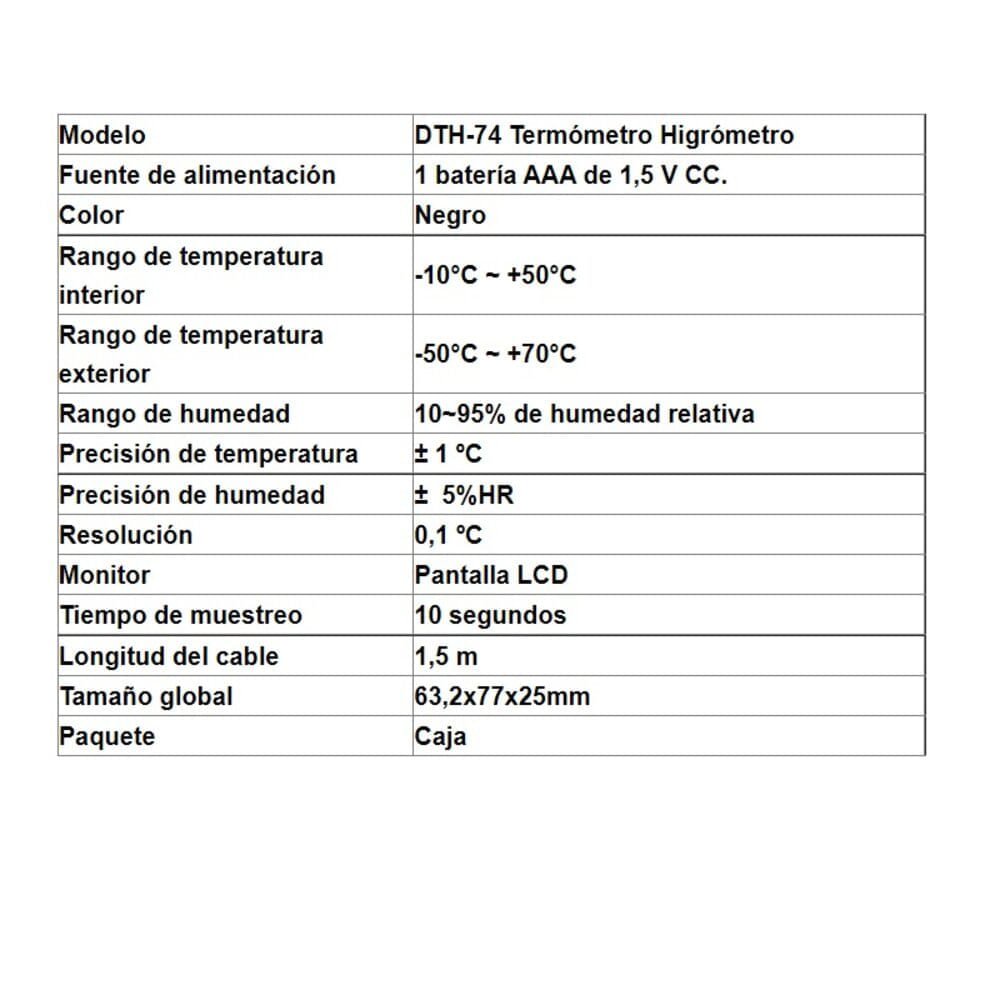 Hidrometro Termometro, Analogico Hasta 100% Humedad 50 °c