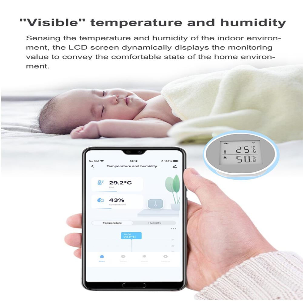 Monitor inteligente de temperatura y humedad WiFi: TUYA Sensor inalámbrico  de temperatura y humedad con alertas de notificación de aplicación