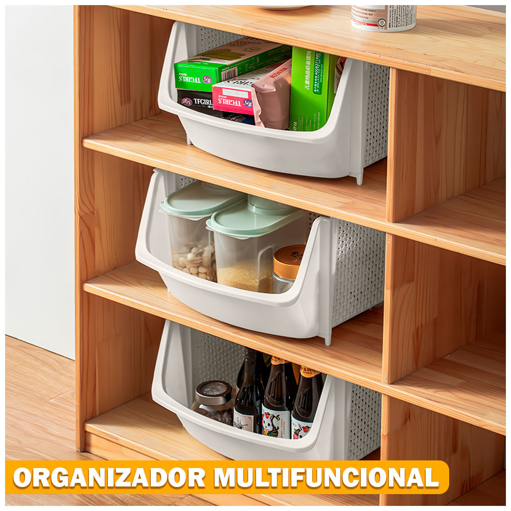 Caja Organizador Apilable de Almacenamiento de Cocina U80 Blanco X3