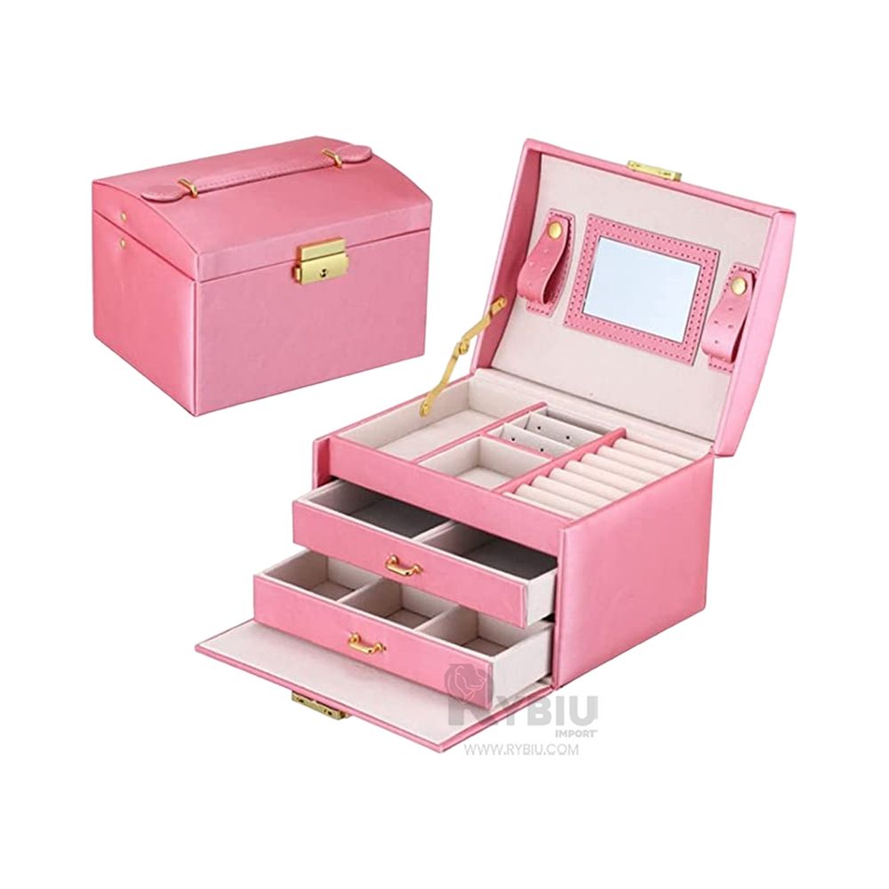 Joyero de Compartimiento 3 Niveles de Color Rosado