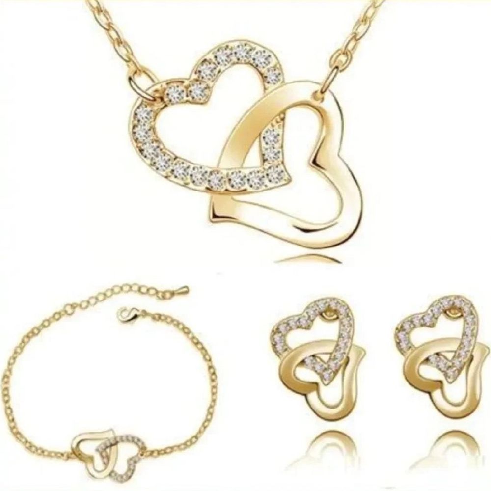 Pack de Joyas Aretes Collar y Pulsera Genieka Two Hearts